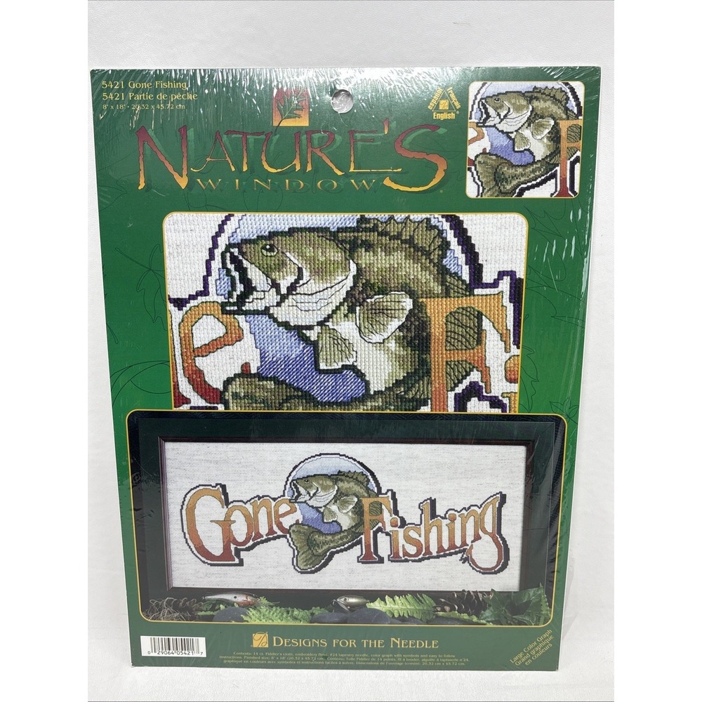 Cross Stitch Kit Nature's Window "Gone Fishing" Bass Largemouth Craft Needlework